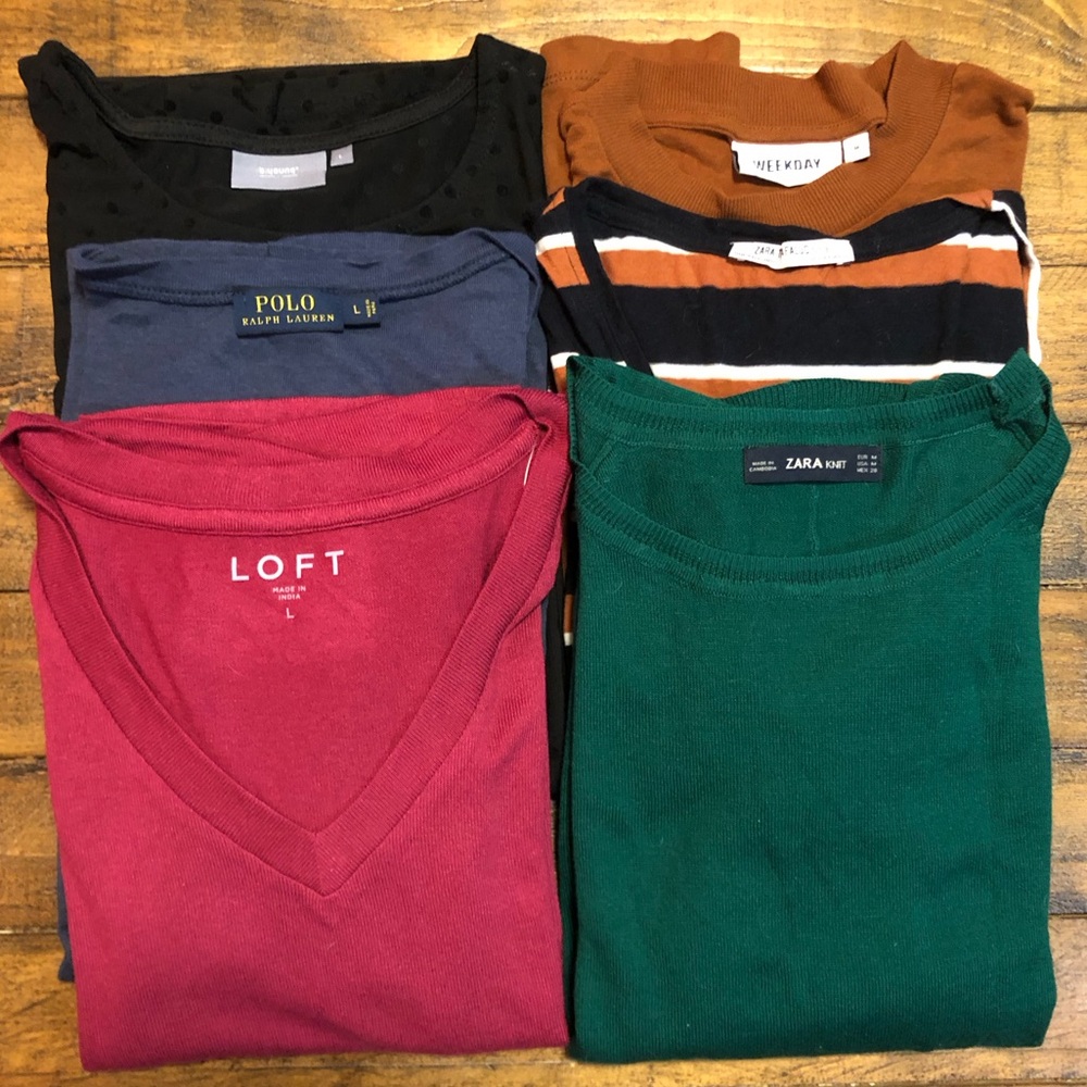 Lot of 6 M and L tops - Zara, Weekday, Polo, Loft, and b. young